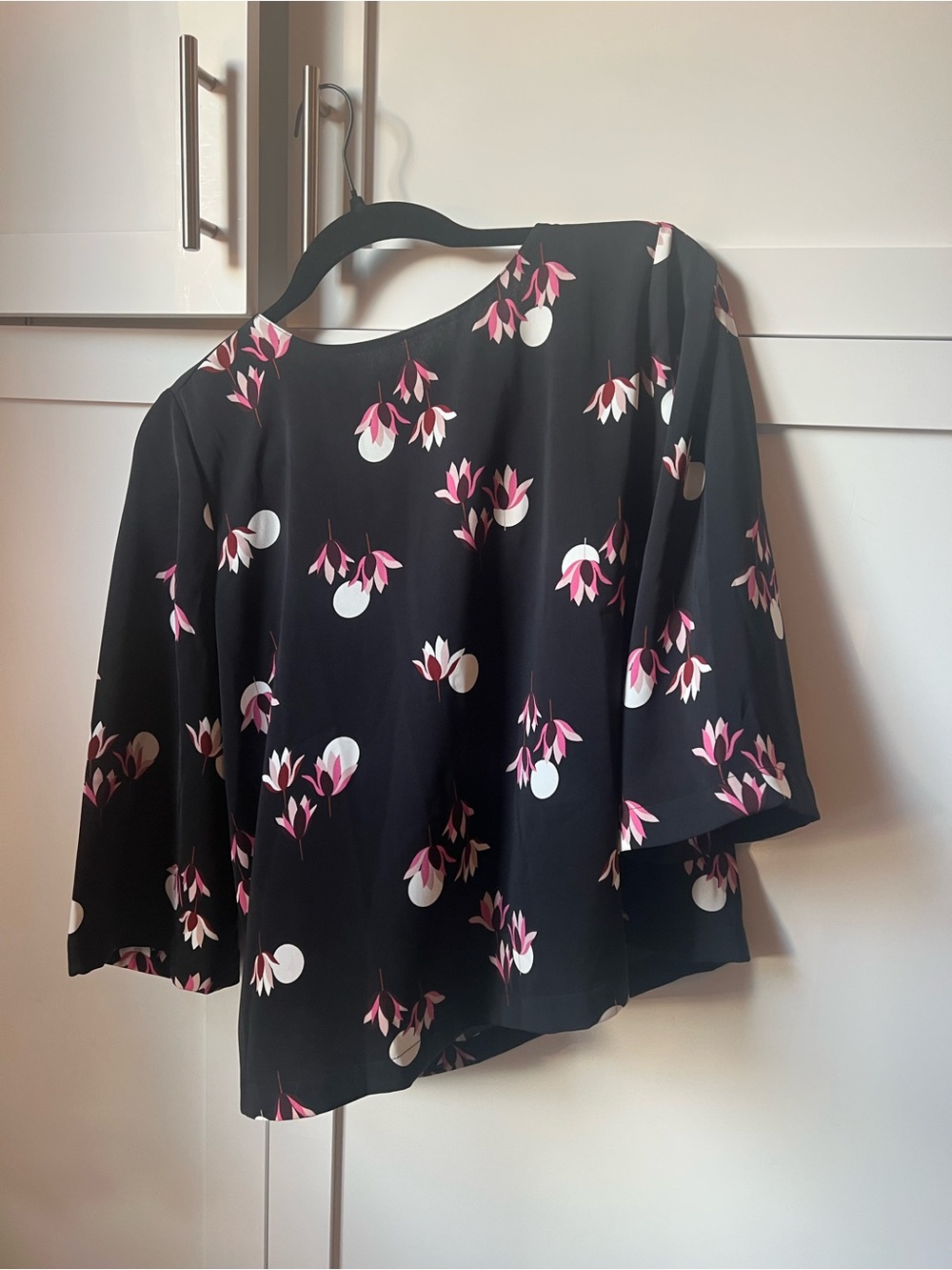 Ann Taylor Black Tunic with Pink and White Floral Motif